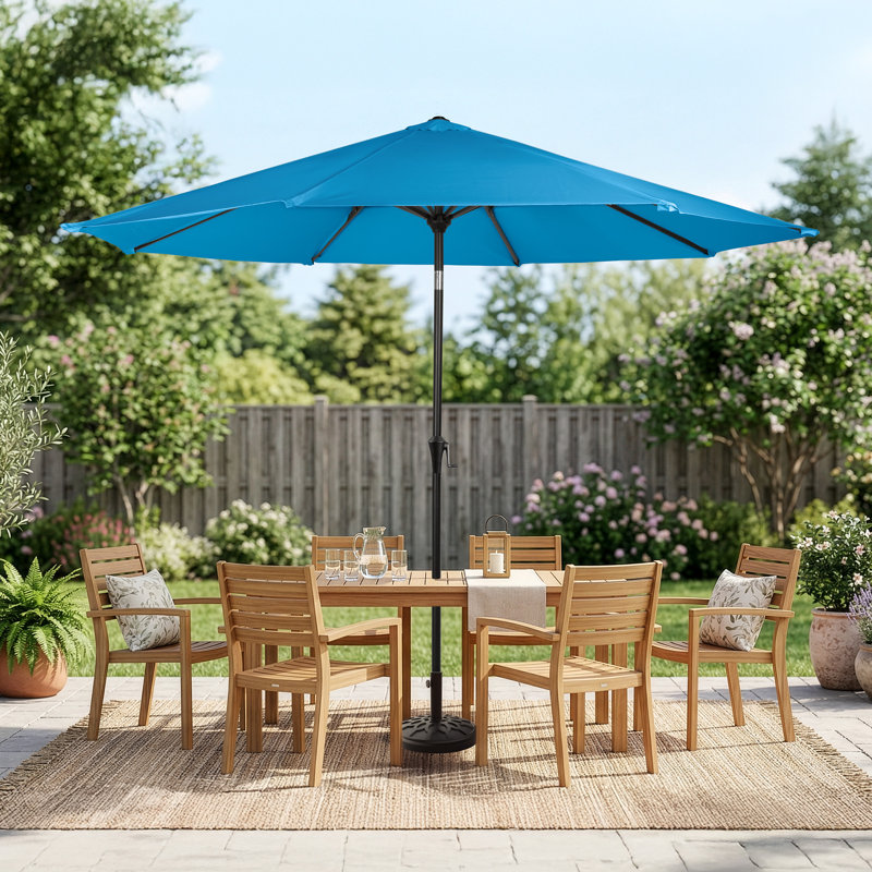 Parasol de patio rond de 9 pi avec base lestée de 19 lb - Inclinaison automatique, manivelle facile, parasol d'extérieur à auvent ventilé pour abat-jour - pour terrasse, balcon, porche, cour ou piscine par Pure Garden (bleu)