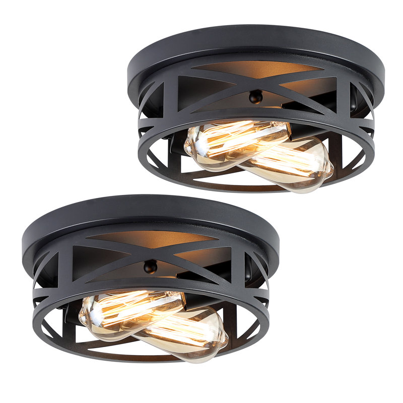 2-Light Black Farmhouse Flush Mount Ceiling Light-2 Pack (Bulbs Not Included)