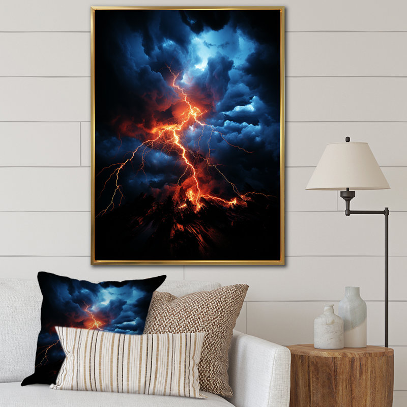 Ishir " Orange Storm Electric Dance ", Gold Floater Framed, 20" H x 12" W x 1" D