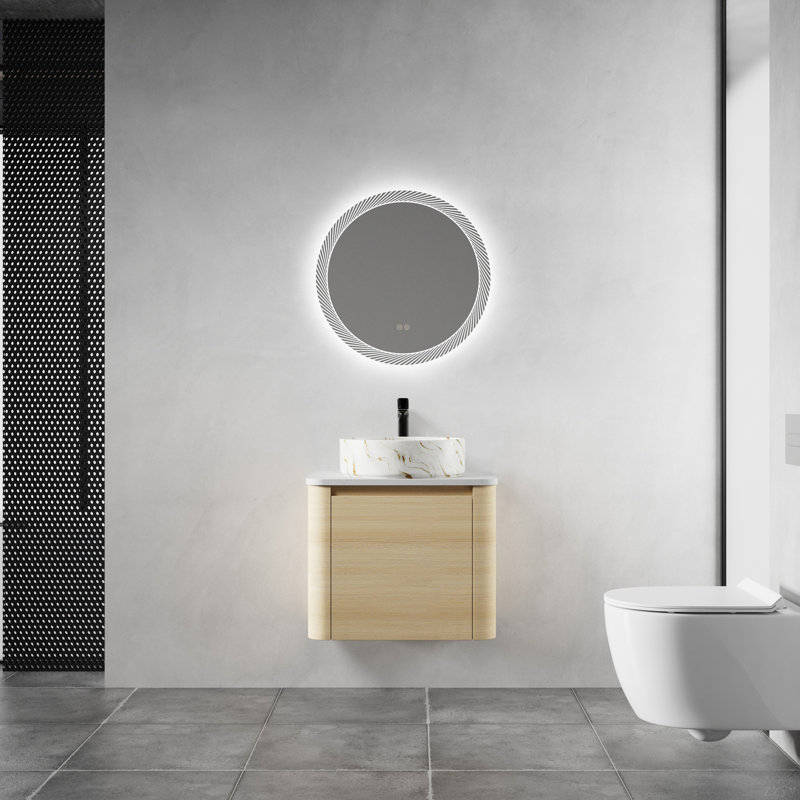 Meuble-lavabo mural 24 po avec lavabo d'art en céramique et 1 porte à fermeture en douceur, emballage, contreplaqué