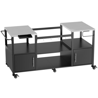 Big Egg Style Bbq Metal Grill Table, 2 Large Storage Boxes, Compatible With 20/21/22 Inch Grills, Waterproof Metal, 6 Brakes, Cart Rod, Spice Rack, 4 Hooks For Grilling Tools, Easy Assembly, 65.17 In