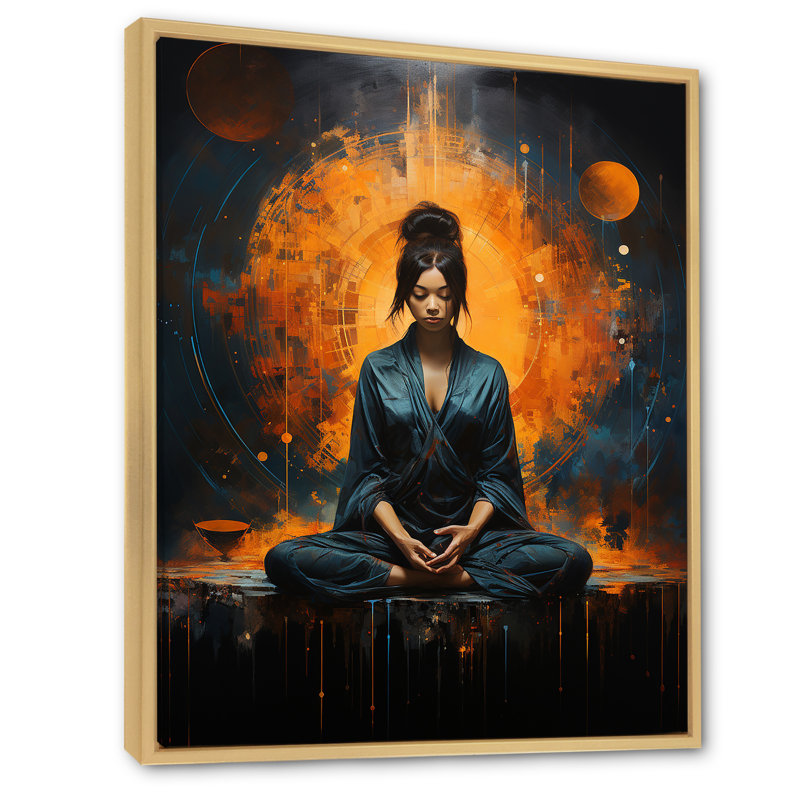 Méditation orange, noir, méditation, Cadre naturel flottant, H 40 po x l 30 po x P 1,5 po