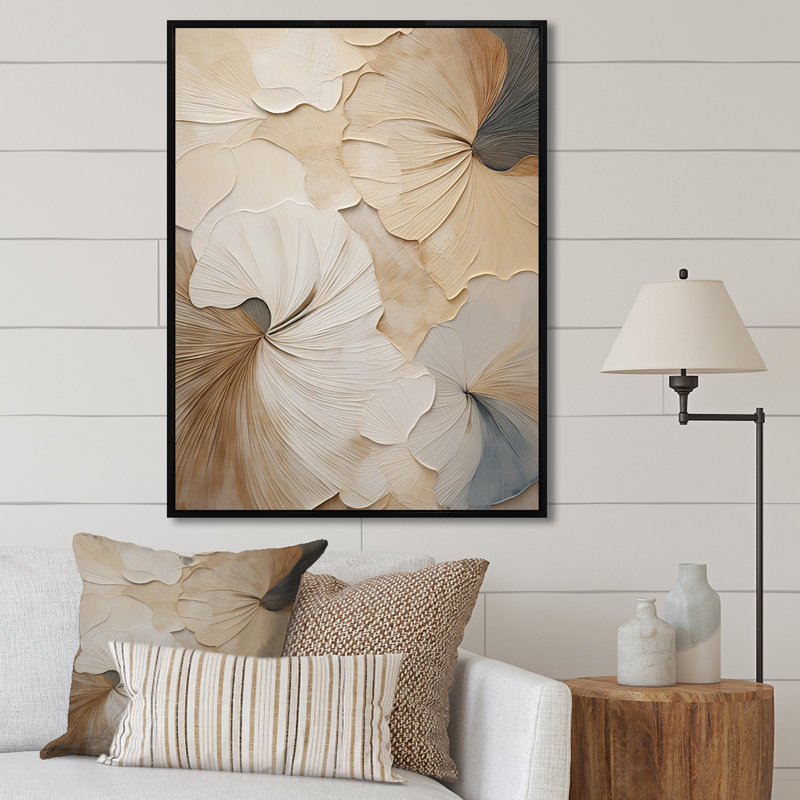 beige minimalism elegance in bloom - Flowers Wall Art Print, Beige canvas art print, 20" H x 12" W, Single Picture Framed