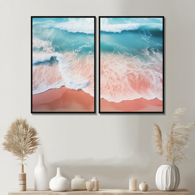 Vue aérienne de la plage bleue et rose II - impressions d'art nautique sur toile