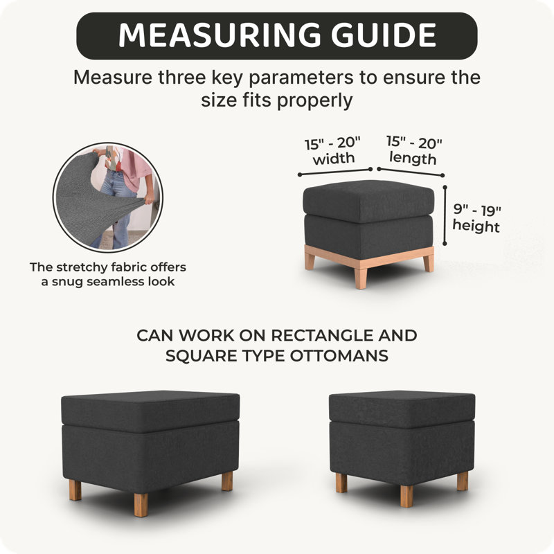 Stretchy Slipcover for Ottoman - Easy to Clean & Durable - Comfort Collection, Small, Black