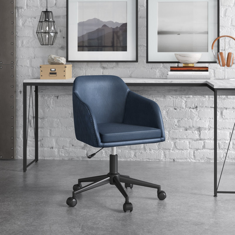 Chaise de travail en faux cuir Matthews Tyler, Similicuir bleu marine