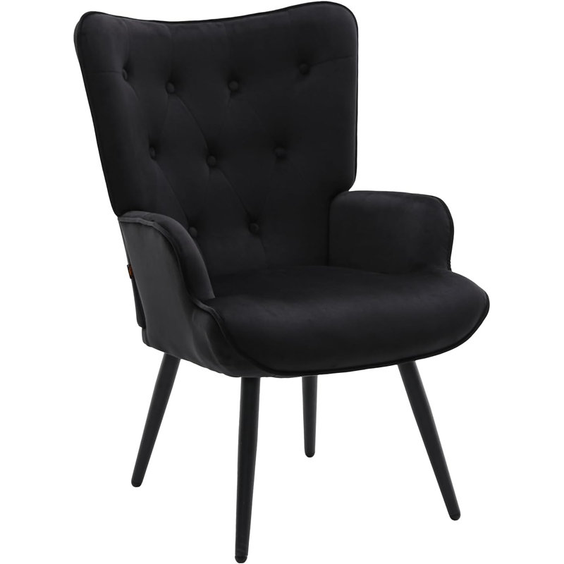 Pureza Velvet Wingback Chair, Black Velvet