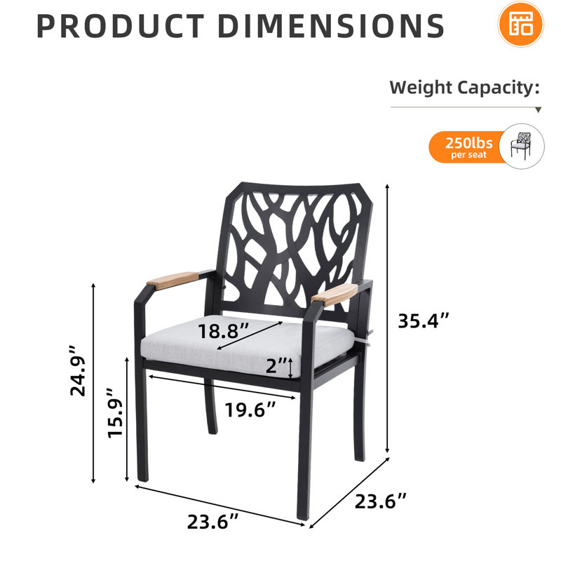 Chaises de patio 2 pièces avec coussins en tissu - Branche, coussins de forme, structure en aluminium, bois, brun bourbon