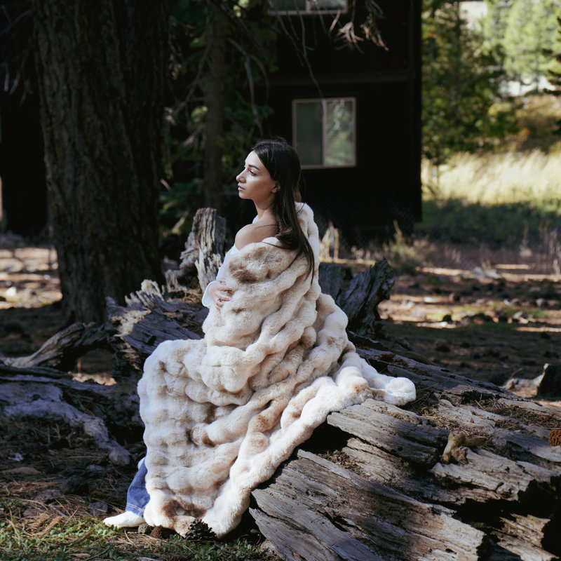 Soft Bubble Faux Fur Throw, Beige