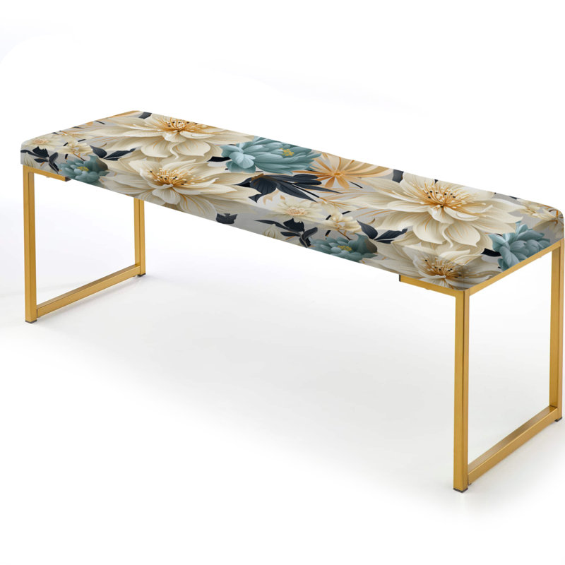 Beige And Grey Flower Serenity Boho Pattern - Floral Upholstered Gold Bench