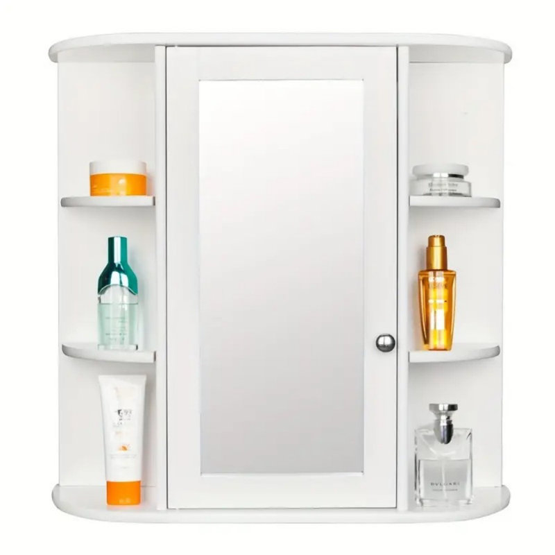 Armoire de salle de bain avec porte à miroir simple et armoire de rangement murale avec tablettes intérieures réglables