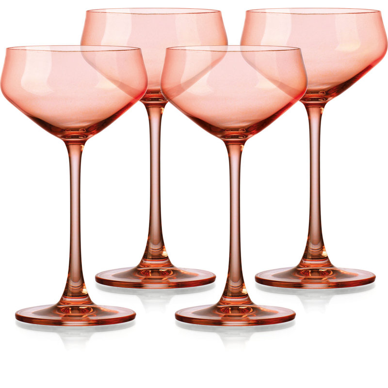 Ensemble de quatre verres coupés translucides, Corail