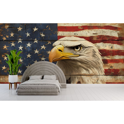 Murale d'aigle chauve rustique avec drapeau américain