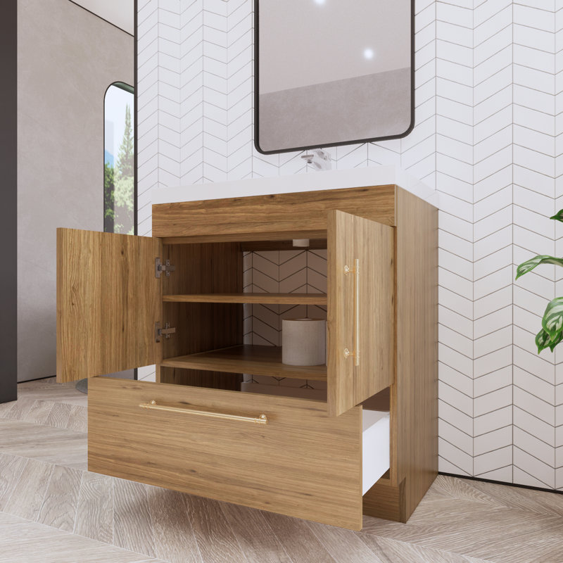 Meuble-lavabo sur pied Maplesville, Chêne naturel