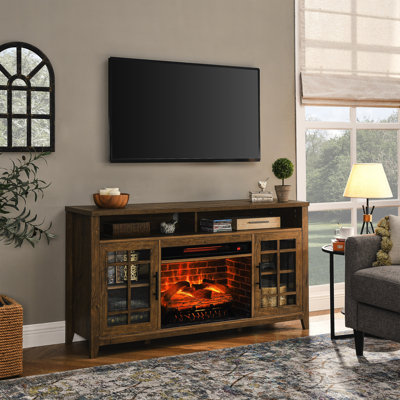 Meuble télé 55 po avec foyer Levertis, foyer KD Inserts, console Farmhouse