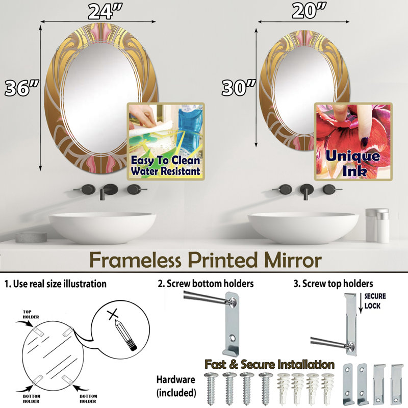 Gianick - Miroir mural moderne ovale, 30 po x 20 po