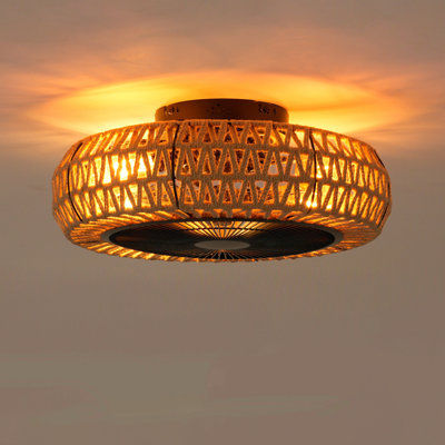 20" Vintage Rope Fan Light With Remote Control 6 Speed Adjustable Airflow Ceiling Fan For Living Room, Bedroom,Kitchen--Not Included Bulbs