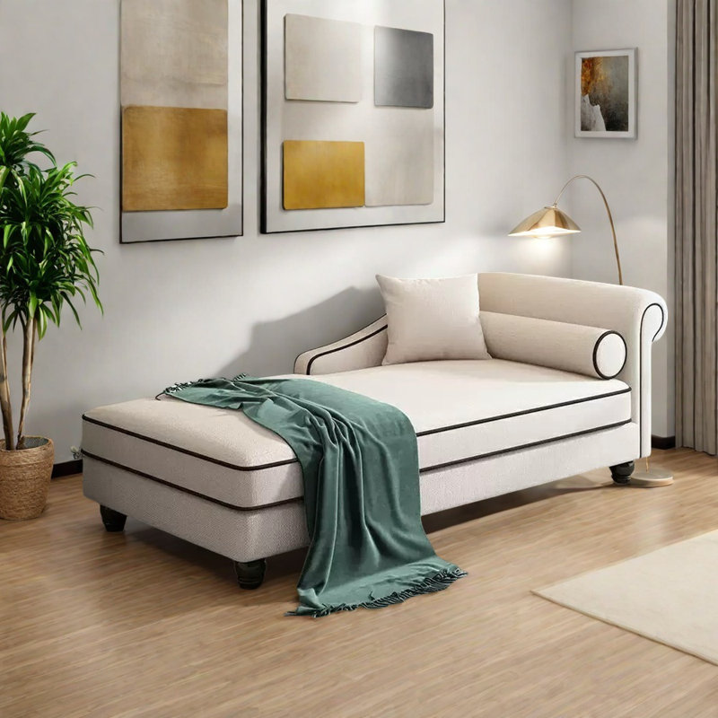 Chaise confortable en bois de lin et coton massif, Blanc cassé, Orienté à droite