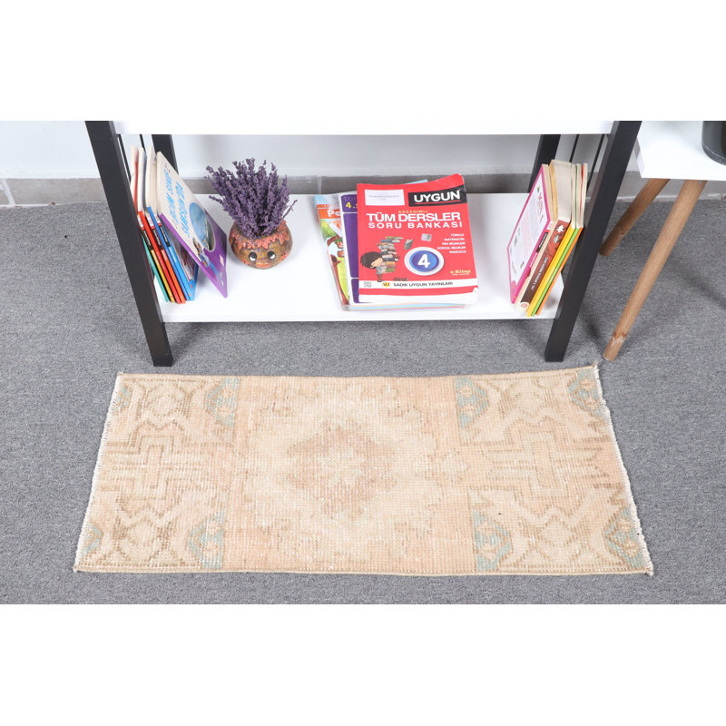 Handmade Turkish Boho Rug In Beige For Entryway Decor As Unique Door Mat