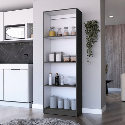 Matt Gray And White Shelf Bookcase With 4 Levels - Spacious Storage, Blends Classic Modern, Enhances Home Atmosphere Shelves Storage Option, Adds Style To