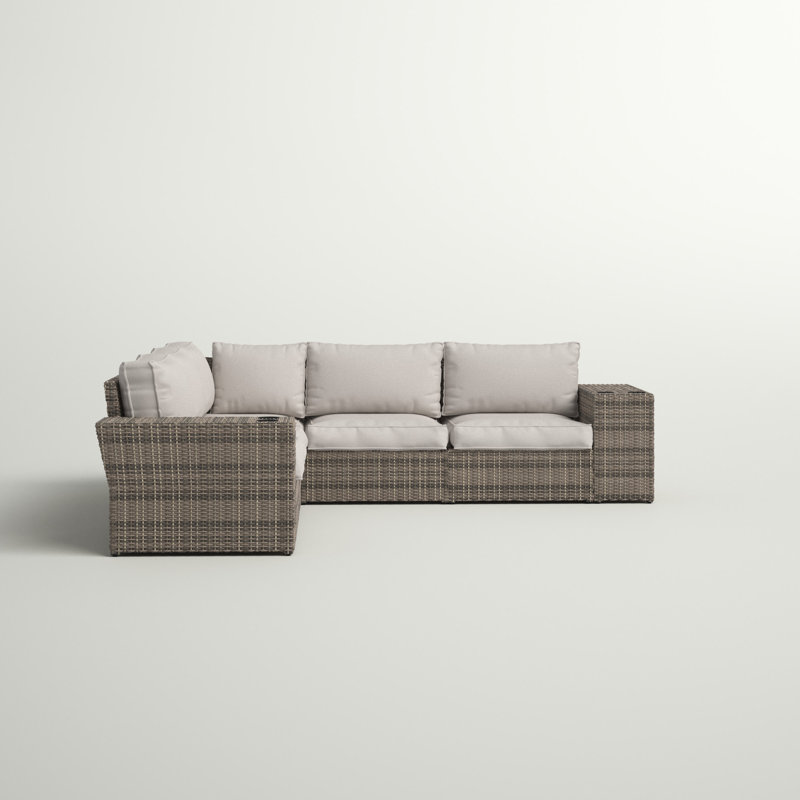 Ayantu Fully Assembled 102'' Wide Outdoor Wicker Reversible Patio Sectional with Cushions, Mixed Gray