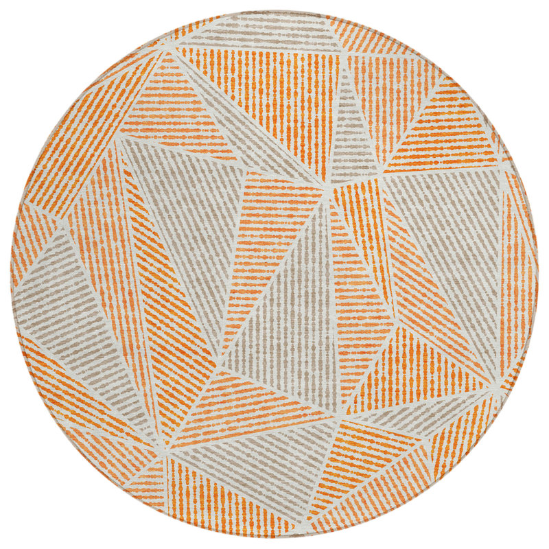 Tapis d'intérieur rond lavable à motif géométrique 8 pi gris et argent