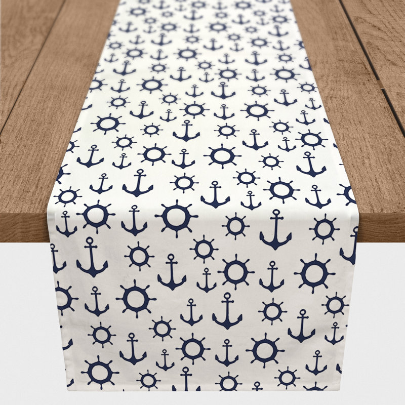 Chemin de table Athos, 90 po x 16 po, Bleu marine / blanc