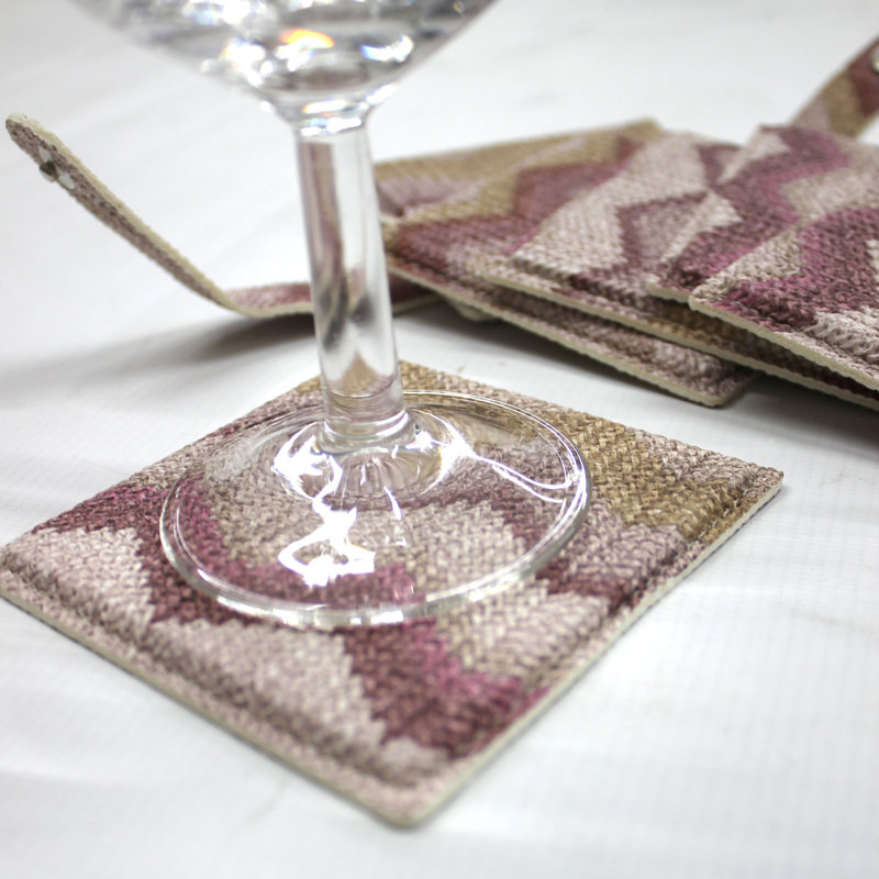 Square 6 Piece Car Coaster Set, Antique pink and pink