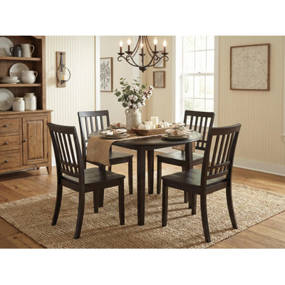 5-Piece Round Dining Table Set with Foldable Wood Table and Upholstered Chairs