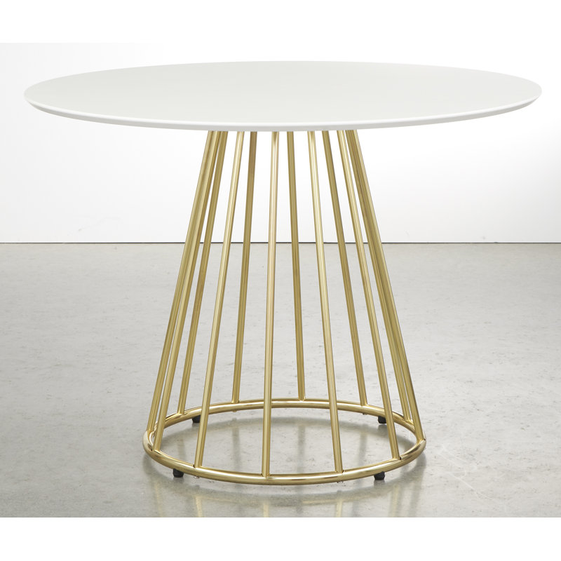 Strathmore Round Metal Base Dining Table, Gold, White
