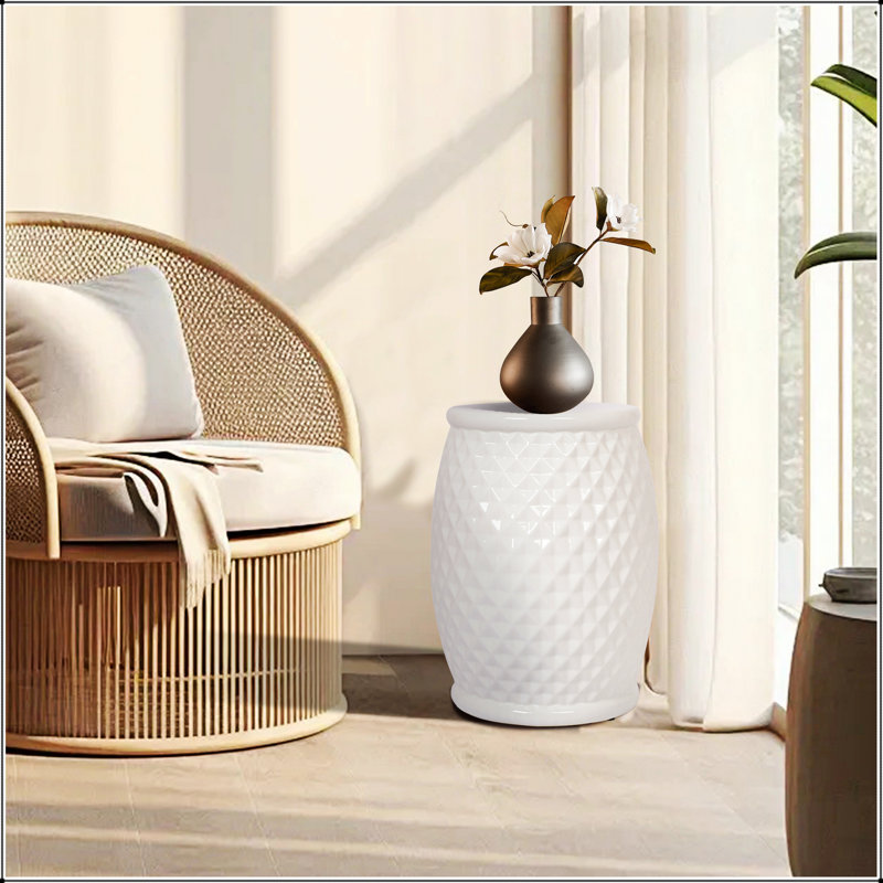 Tabouret de bar 11 po x 17,25 po en céramique émaillée - Table d'appoint intérieure / extérieure - Tabouret de jardin décoratif