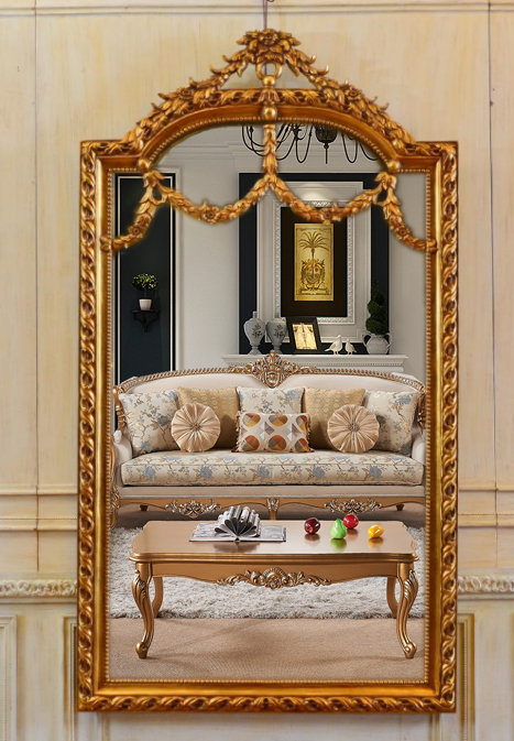 Aurora Framed Wall Mirror, Antique Gold