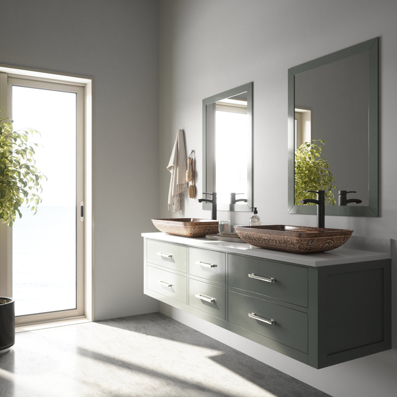 Lavabo de salle de bain vasque ronde en verre L 17 po x l 6 po H Giovanni, Noir pur