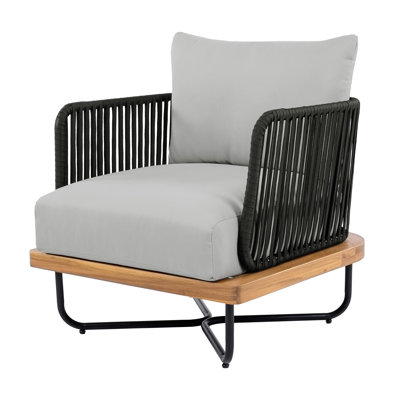 Braylon Outdoor 4-Piece Acacia Wood Woven Rope Conversation Set With Cushions (Table Not Included)