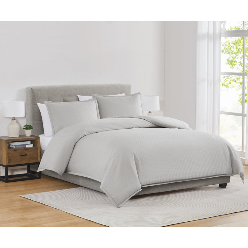 Royal Velvet Olivia Stripe Duvet Set, Queen Duvet Cover  + 2 Standard Shams, Gray