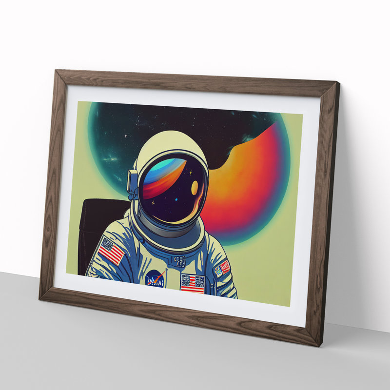 Colourful Astronaut Vol.1 - Framed Print, 34cm H x 46cm W x 2cm D, Walnut