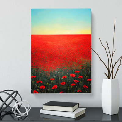 Preetesh Poppy Flower Field at Dawn - Wrapped Canvas