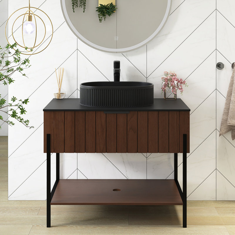 Meuble-lavabo autoportant 36 po avec lavabo intégré rectangulaire sans robinet