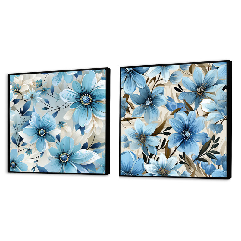 Eline - Ensemble de 2 collages carrés floraux, Cadre flottant noir, H 16 po x l 33 po