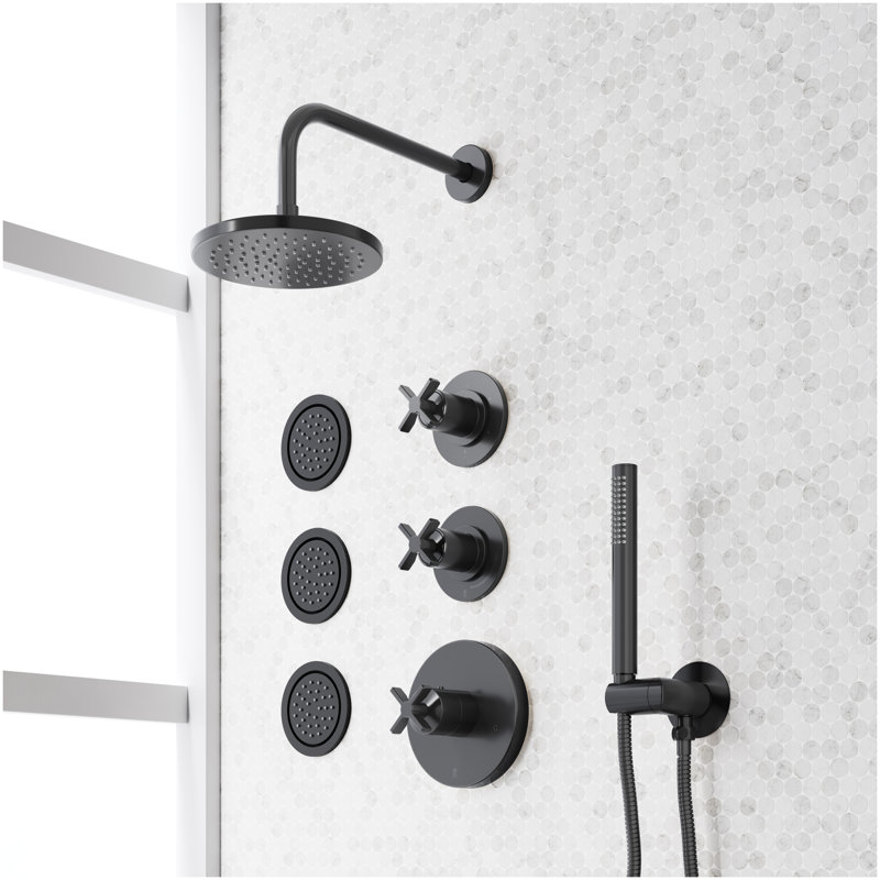Vassor Thermostatic Shower System With 3 Body Sprays and Hand Shower - Matte Black, Matte Black