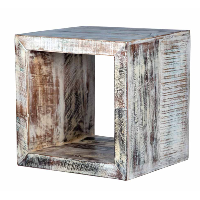 Symon Solid Wood End Table, White Washed