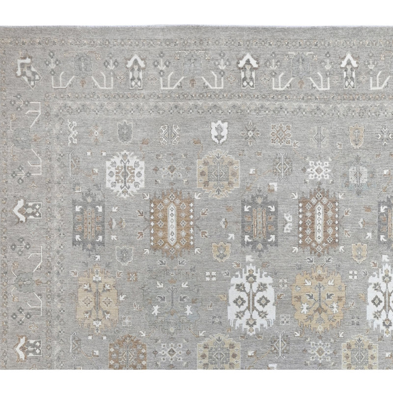 Hand Knotted Wool Area Rug in Silver