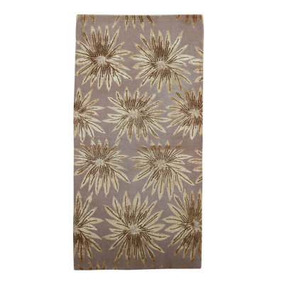 Tapis rouge / gris / ivoire fait à la main en laine et coton