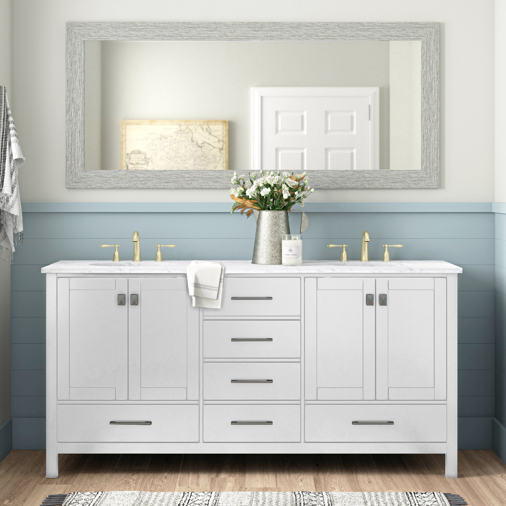 Irene 72'' Double Bathroom Vanity, White, Calacatta Quartz