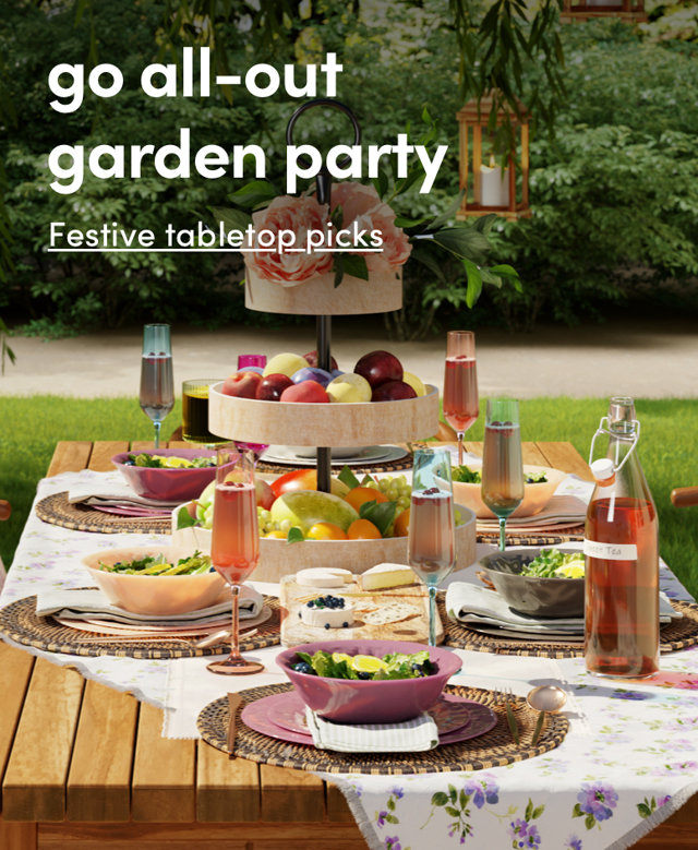 go all-out garden party. Festive tabletop picks