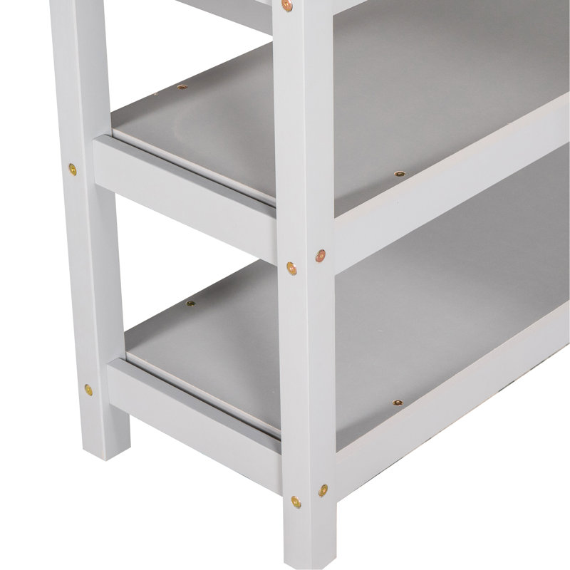 Twin Size Loft Bed In Gray With Storage Desk And Shelves - Solid Wood For Comfortable Sleep Under Construction Of Bedroom Efficiency Space Saving