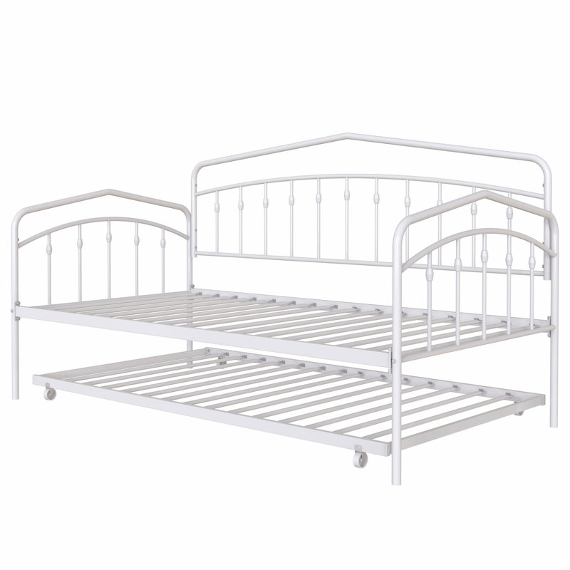Metal Frame Daybed With Trundle, White