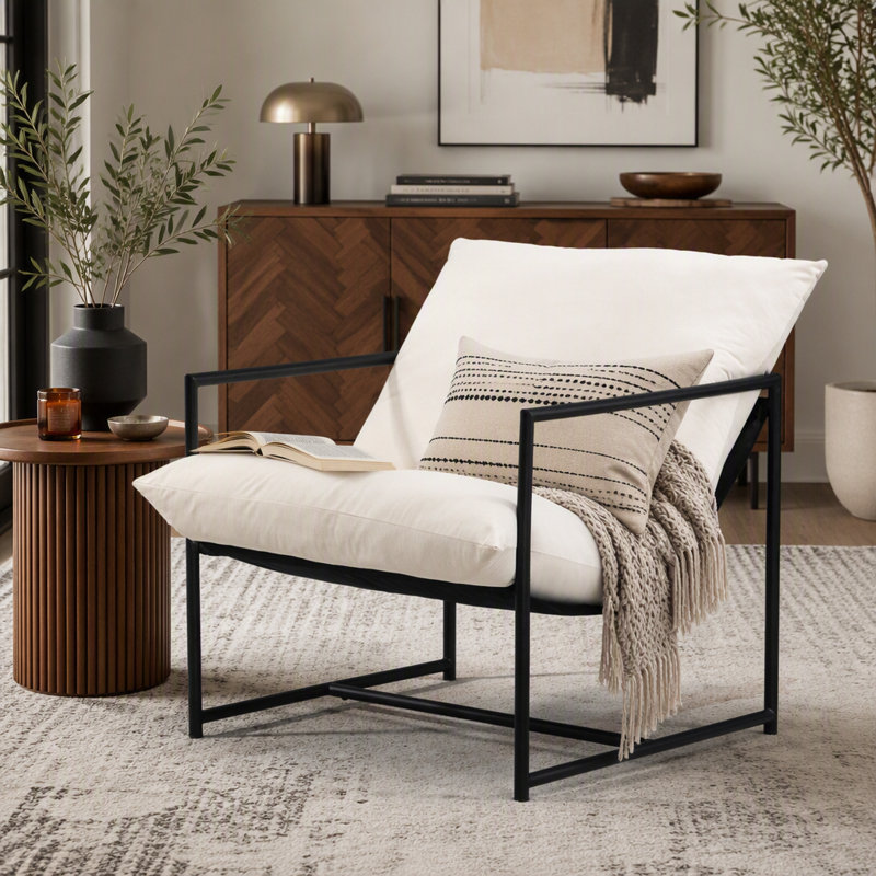 Fauteuil d'appoint élégant en velours moderne, fauteuil inclinable contemporain avec cadre en métal et siège profond pour bureau personnel