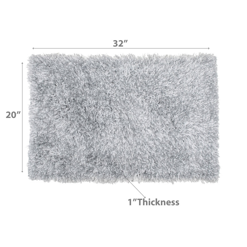 Izaias Cotton Blend Non-Slip Bath Rug, Silver