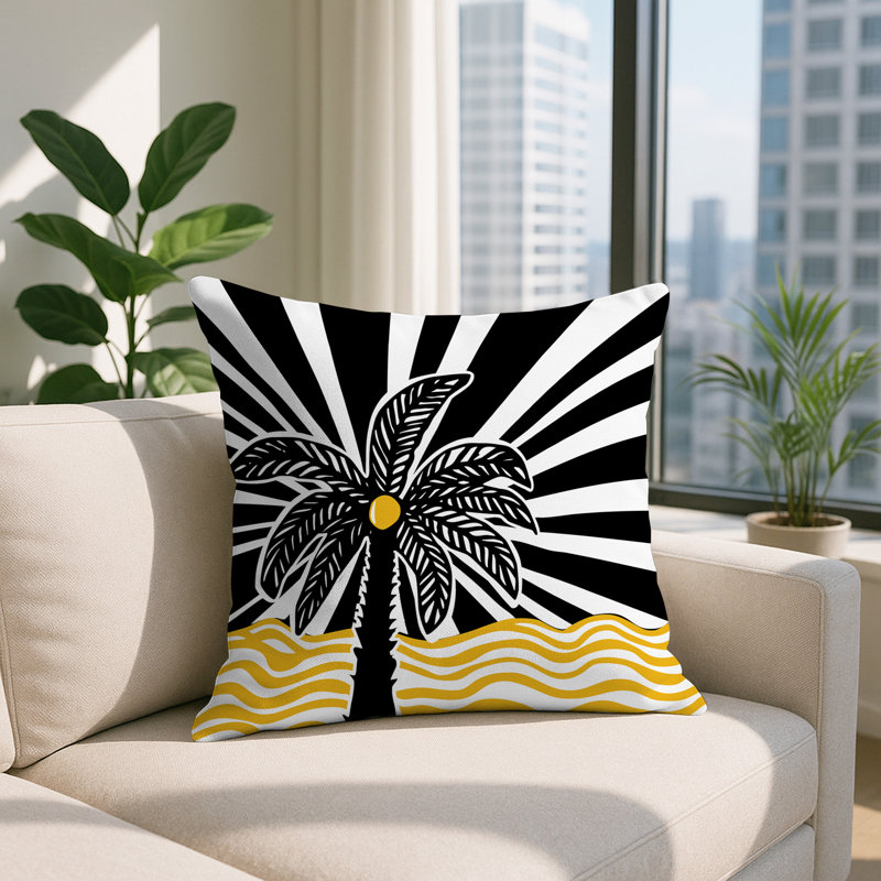 Oreiller carré réversible intérieur / extérieur Simi Palm, Carré 17 po, Jaune